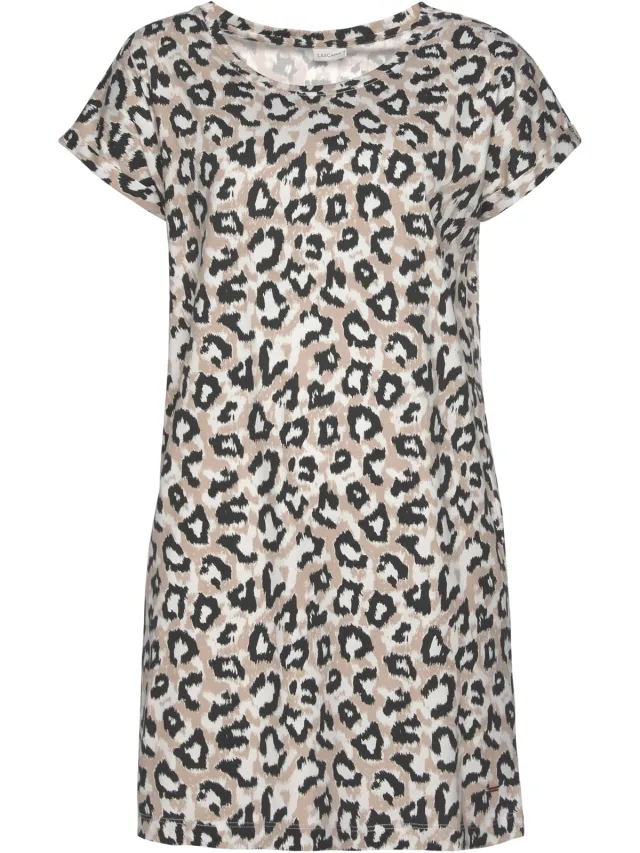 bigshirt nachthemd ecru luipaardprint ecru/nougat/zwart