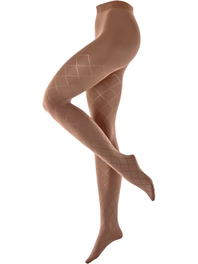 Burlington Check Couture gedessineerd materiaal ondoorzichtig panty dames bruin-40 bruin 5020