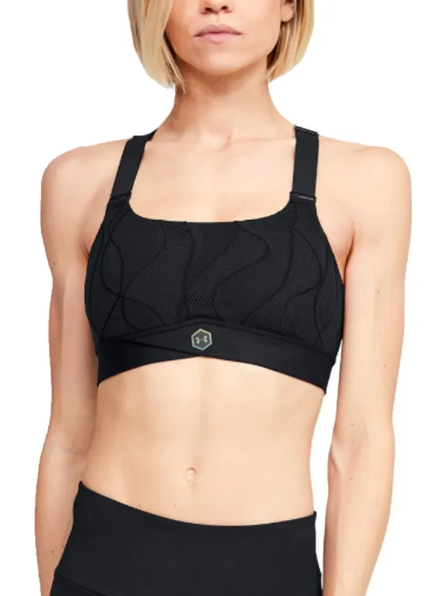 Under Armour Maat S Rush Vent Mid Bra Dames Sportbeha - Black Zwart
