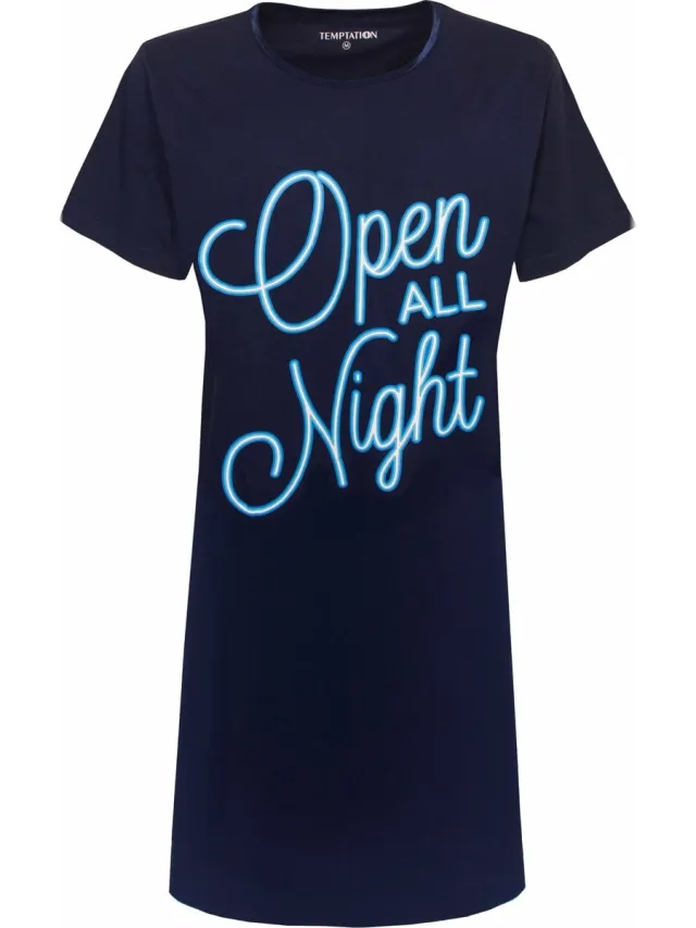 Temptation Dames Nachthemd - Bigshirt - Navy Blauw