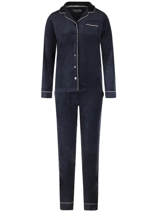Charlie Choe Dames Homewear Set Velours O57148-38 navy navy-M