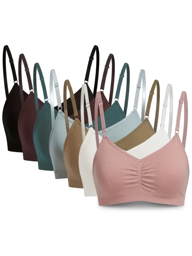 NUVEX Multicolor draadloze bralette set dames maat L – 7 delige naadloze bh set met verstelbare bandjes – effen basis bh zonder beugel en zonder vulling – comfortabele lingerie voor dagelijks gebruik