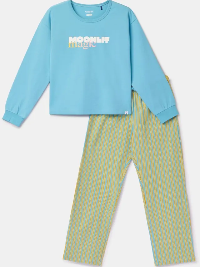 Woody pyjama dames YPA/471-8 jaar blauw