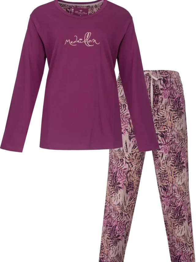Medaillon Dames Pyjama - Lange Mouwen - Violet Fuchsia