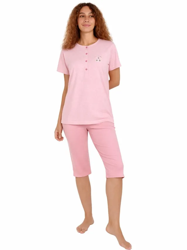 Cocodream Quality Dames Pyjama - Katoen - Zomer - 3/4 broek - Roze Gemêleerd Roze, gemêleerd