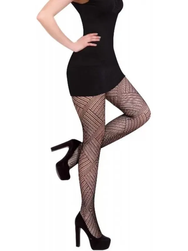 Alan Socks Netpanty - Geblokt Print - Zwart - One Size (SP017)