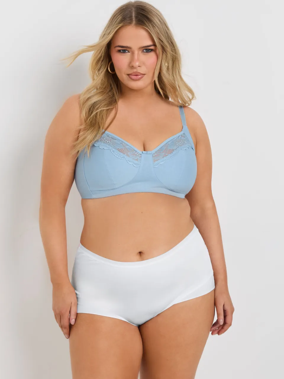 Yours 2 Pack Bralettes Van Katoen Met Kanten Bies In Blauw/Wit, foto 4