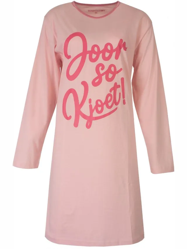 Temptation Dames Nachthemd - Bigshirt - Lange Mouw - Roze