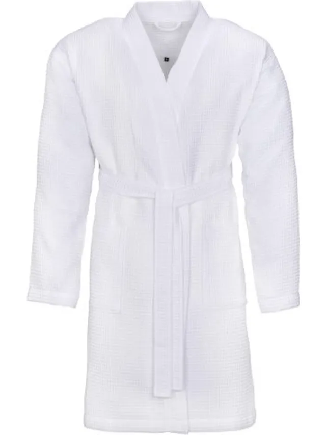 Vossen Pique Rom Unisex Badjas - Moderne Wafelstructuur & Lichtgewicht Comfort Wit
