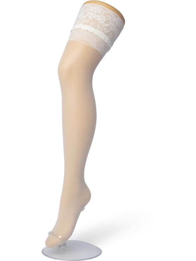 Bonnie Doon Dames Curvy Hold Up maat 44/48 (S/M) Off White - Grote Maten - Brede Siliconen Band - Curvy Lace Hold Up - Zakt niet af - Plus Size - Panty zonder Broekje - Siliconenrand - Blijven Perfect Plakken - Panty Kousen - Ivory - BP201706.250