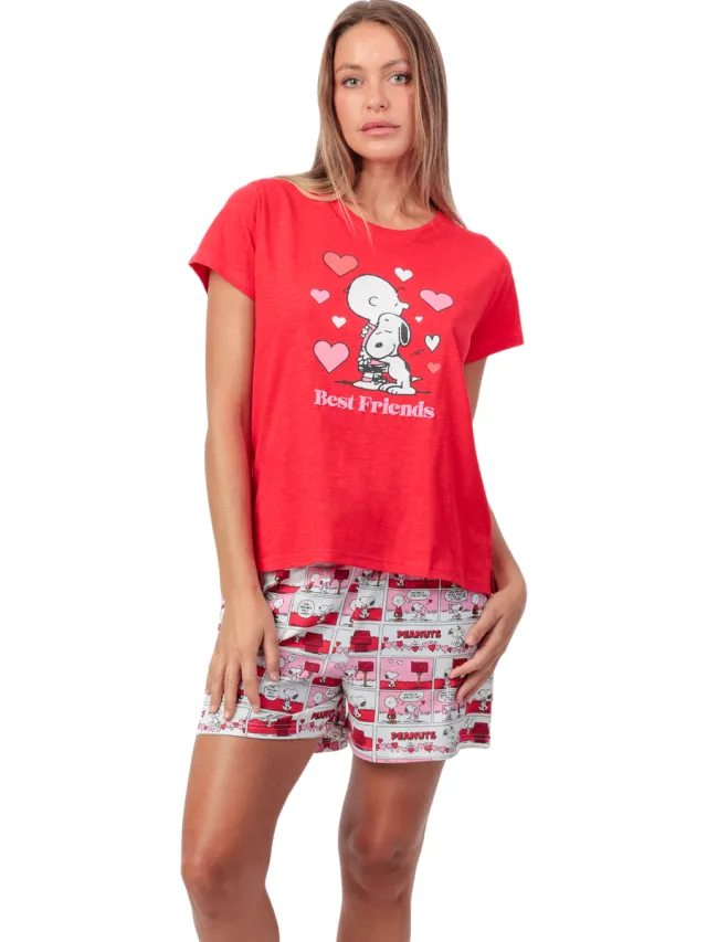 Admas Love Valentijn Peanuts pyjamaset rood