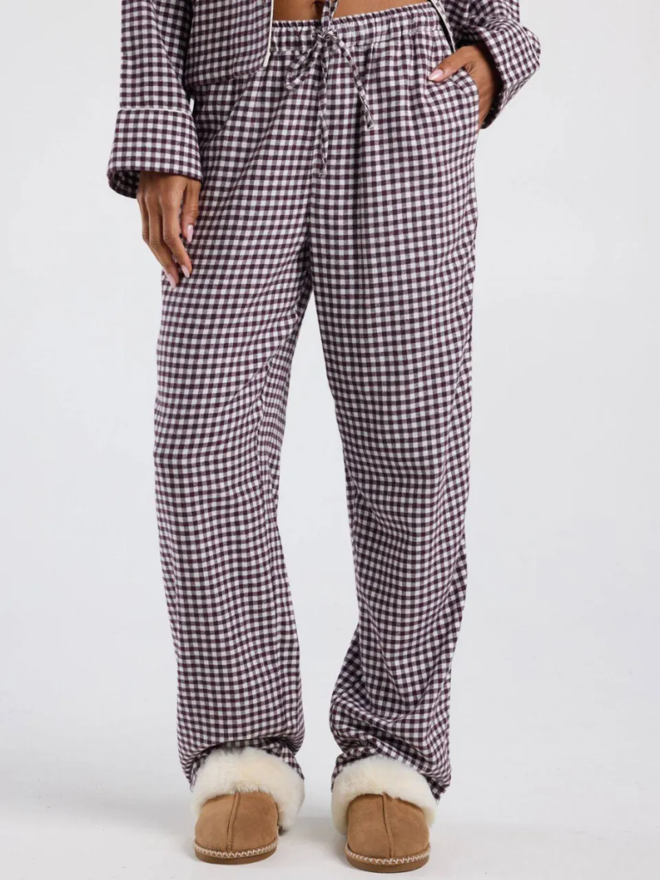 America Today flanel pyjamabroek - donkerrood/wit, foto 3