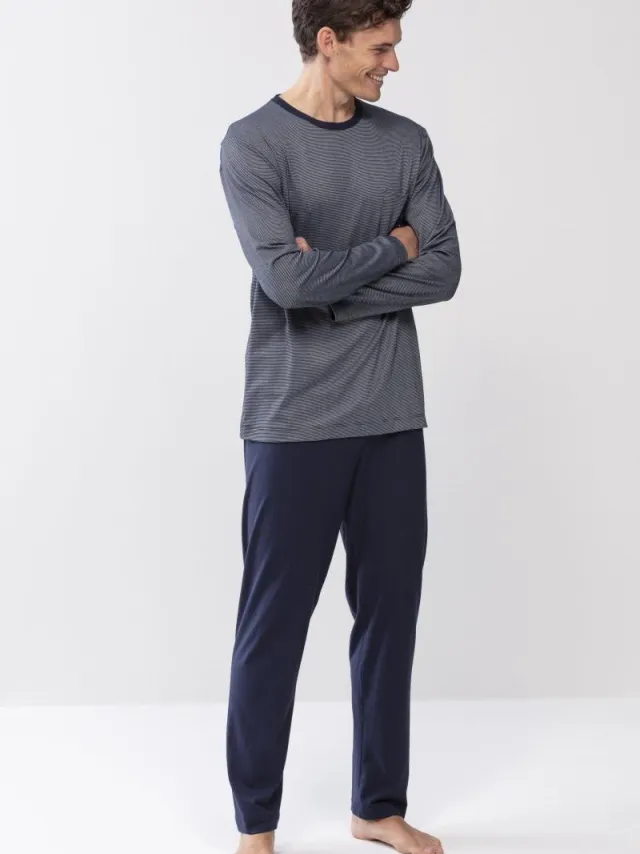 Mey heren pyjama Bennison - blauw heel fijn gestreept