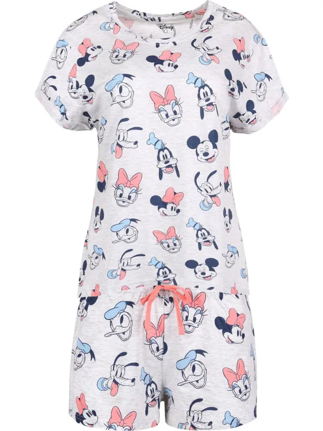 Disney Grijze pyjama met korte broek en een kleurrijk patroon van MICKEY DISNEY MOUSE