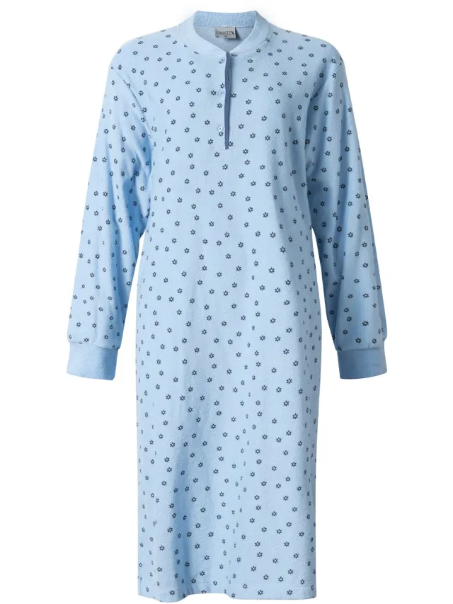 Lunatex warm dames nachthemd 224200 - extra aangeruwd badstof - blauw