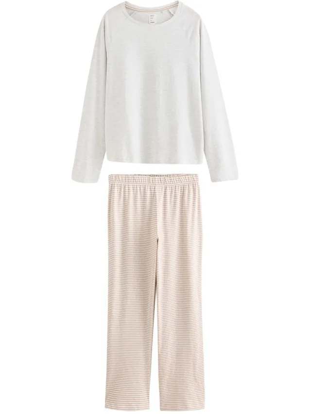 Next Dames - Pyjama met lange mouwen - Grijs Ecru Stripe