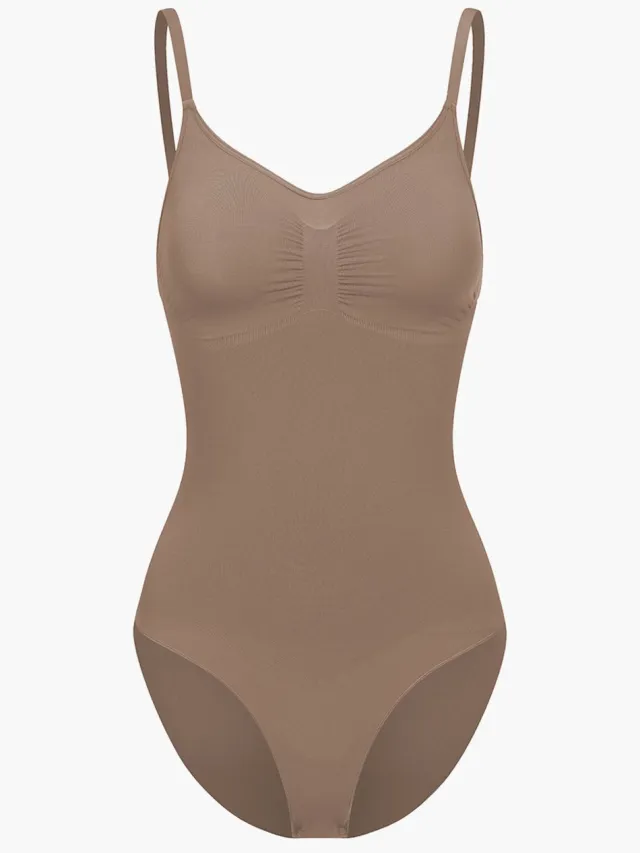 cfab Bodysuit met corrigerende shapewear en slipje - Caramel - XL - Corrigerende Body - Naadlos - corrigerend ondergoed dames