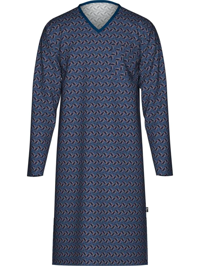 TRIGEMA Classic Fit nachtjapon blauw, Bedrukt