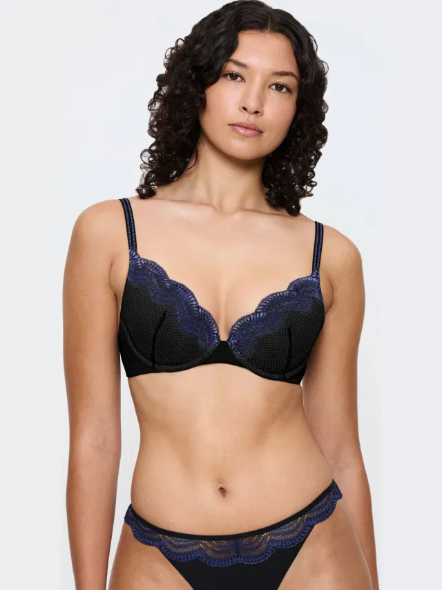 Triumph Comfort Glam push-up bh zwart/blauw
