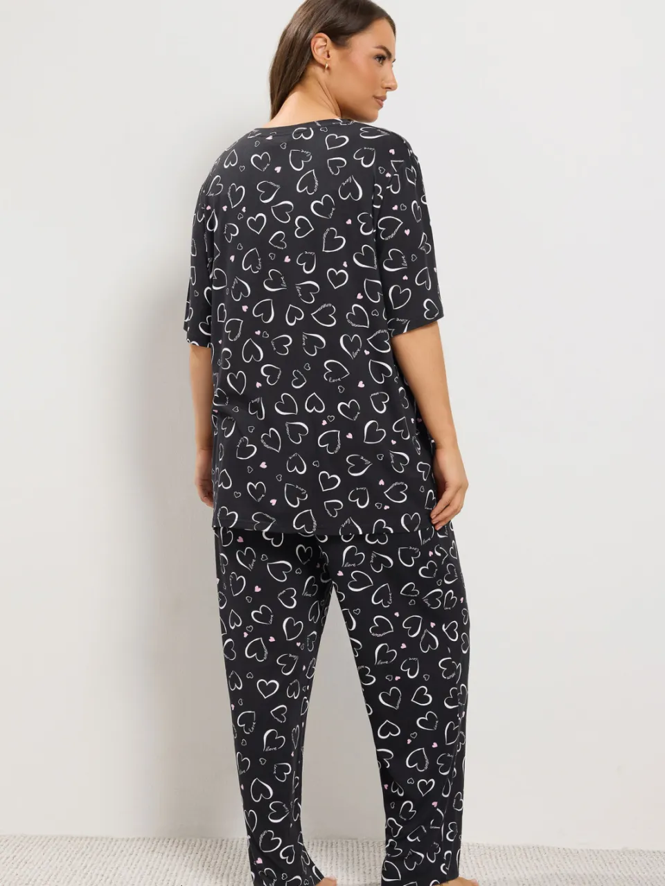 Yours Curve Pyjama Met Hartprint En Wijde Pijpen In Zwart-44, foto 3