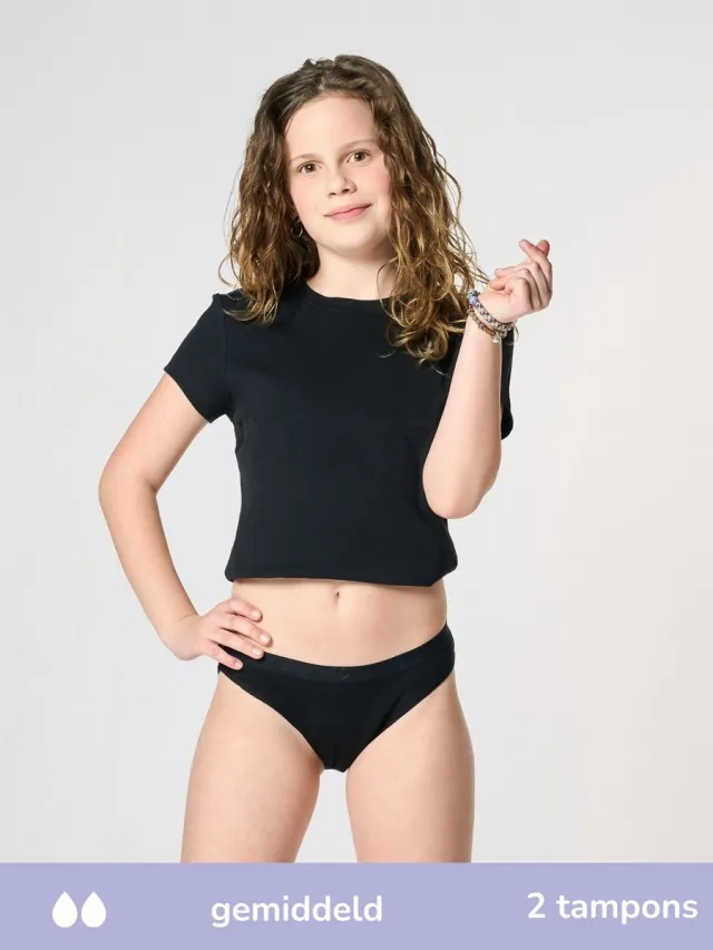 moodies period undies Moodies menstruatie ondergoed gemiddeld - Bamboe Bikini Undie - maat 140/146 (XXS) Zwart