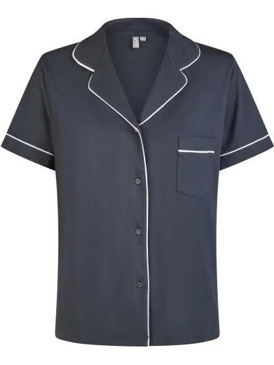 By Louise Dames korte pyjama set modal shortama met knoopsluiting donker blauw, foto 2