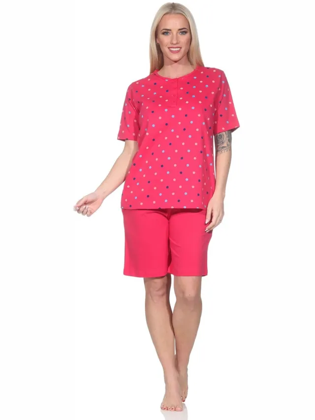 Normann dames pyjama met korte mouwen shorty in stippenlook - ook in grote maten