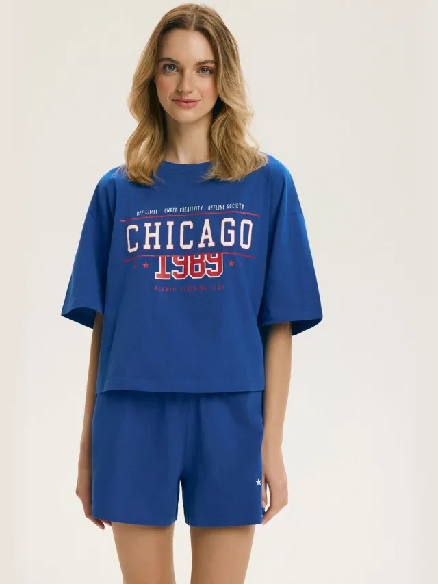 ESOTIQ Bloovii Kellie - Damespyjamaset - Blauw - Oversized - 100% katoen
