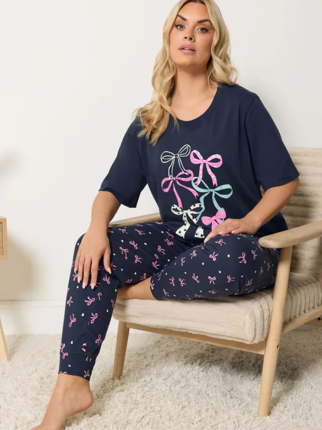 Yours Marineblauwe Pyjamaset Met Strikprint-42 Blue