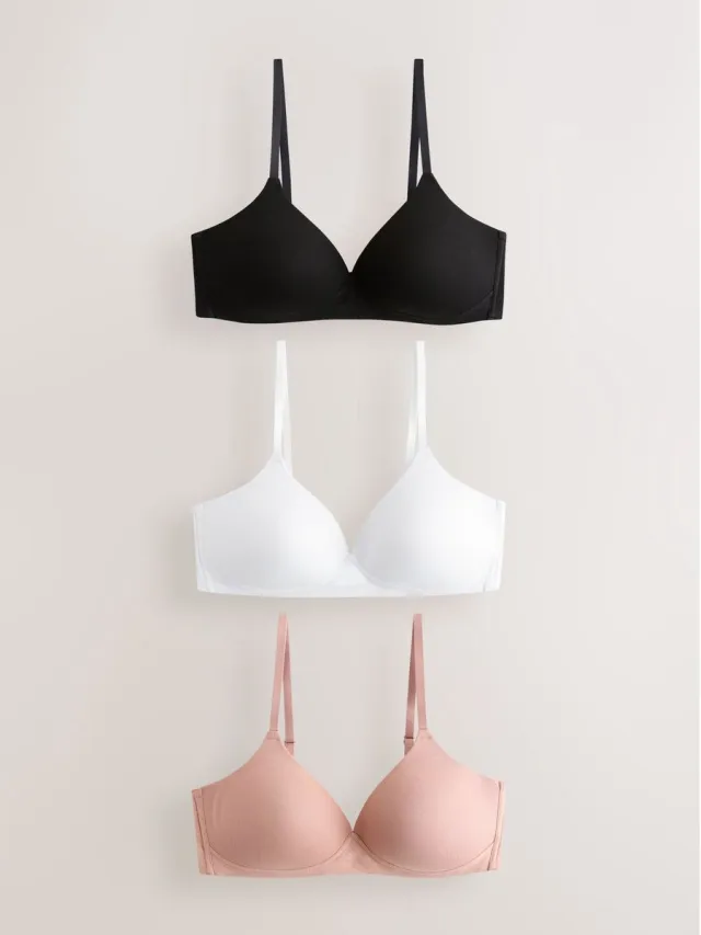 Next Dames - Set van 3 Ultimate Comfort beha's van een katoenmix met vullingen en zonder beugel - Zwart Black/White/Praline Nude