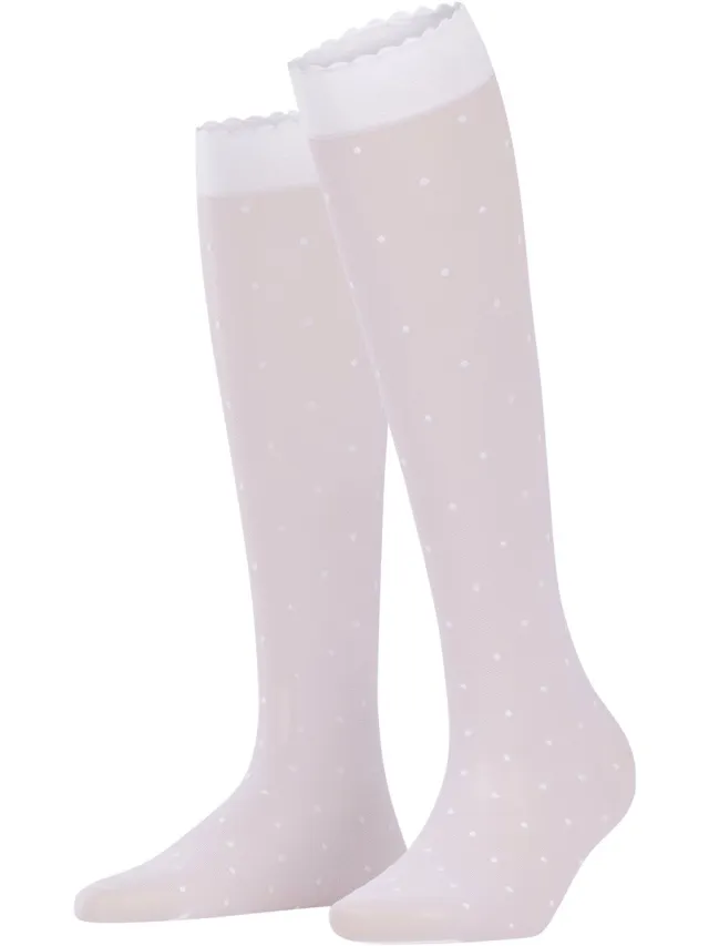 Falke Dot gedessineerd materiaal transparant 15 DEN kniekousen dames wit-42