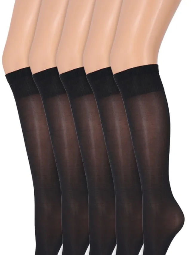 Marianne Glans pantykousen | Kniekousen | 35 Denier | Merk: Marianne | One Size | Kleur: Blauw | 5 Paar