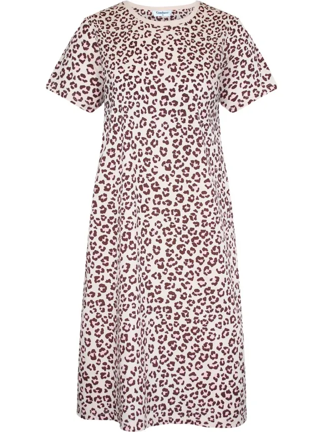 GAUBERT Essential Dames Nachthemd Korte Mouw - Premium Gekamd Katoen - Panterprint - Roze - GB-6810 Korte Mouw, Roze, Panterprint