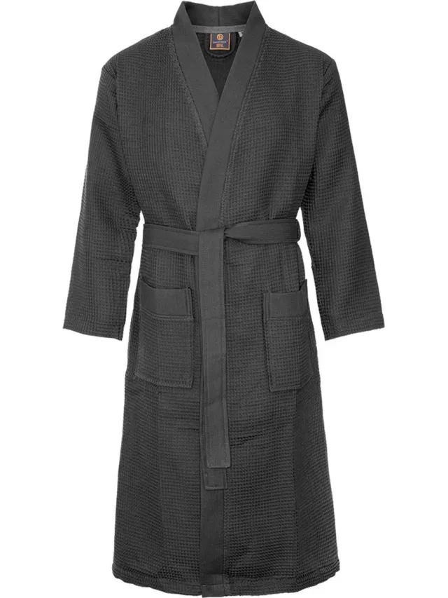 Badrock Wafel badjas voor sauna antraciet - antraciet unisex badjas - biologisch katoen- wafel badjas - Oeko-Tex - kimono - wafel badjas dames - wafel badjas heren - antraciet