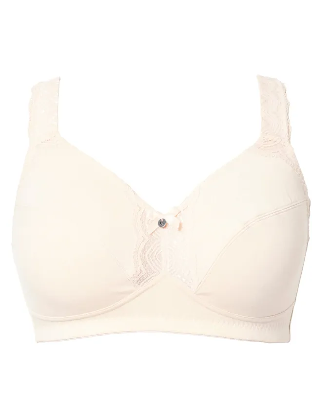 Ulla Popken Dames - Softbeha kanten detail zonder beugels - Lichtbeige