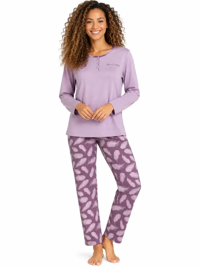 Comtessa Dames Pyjama – 100% Katoen – Lila/Paars Lila Paars