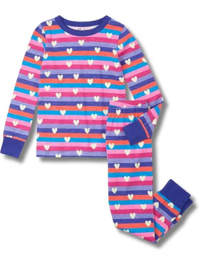 Hatley pyjama meisje Stripes & Hearts Cotton-128 Rose Violet