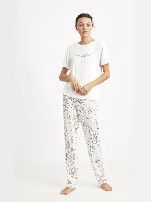 Catherine's Dames Pyjama Set, Korte Mouwen Wit