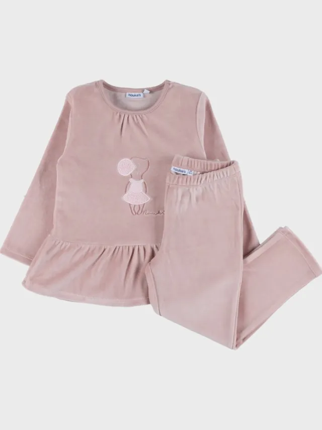 Noukie's Pyjama - Meisje - Velour - Roze - Muis - 7/8 jaar 122/128