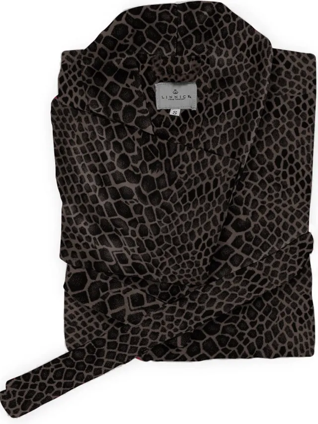 LINNICK Flanel Fleece Badjas Snake - black/antraciet - M - Badjas Dames - Badjas Heren