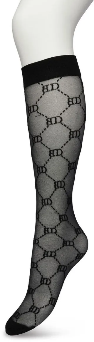 Bonnie Doon Dames Geruite Panty Kniekousen Zwart - Knie Kousen 20 denier - Ruitjes - Ruiten - Print - Uitstekend draagcomfort - Bonnie Doon Knee High - Kniesokken - Zakt niet af - OEKO-TEX - Black - BP221801.101