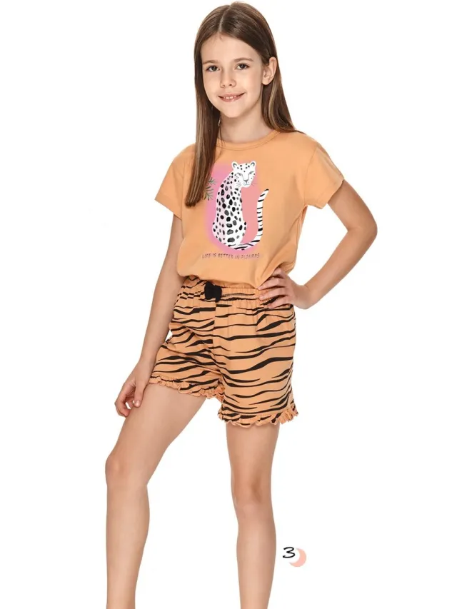 Taro Short Pyjama - Misza - 100% Katoen. Maat 128 cm / 8 jaar Tijgerbruin multi