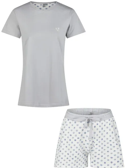 By Louise Dames korte pyjama set shortama blauw/wit gestipt Veelkleurig