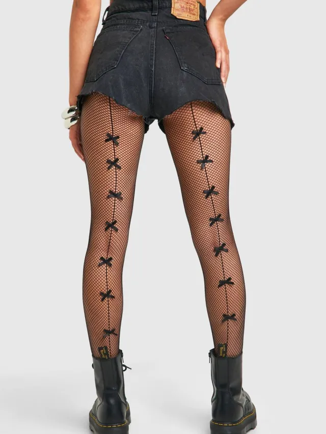 boohoo Dames Visnetpanty's met strikdetail op de naad zwart, foto 2