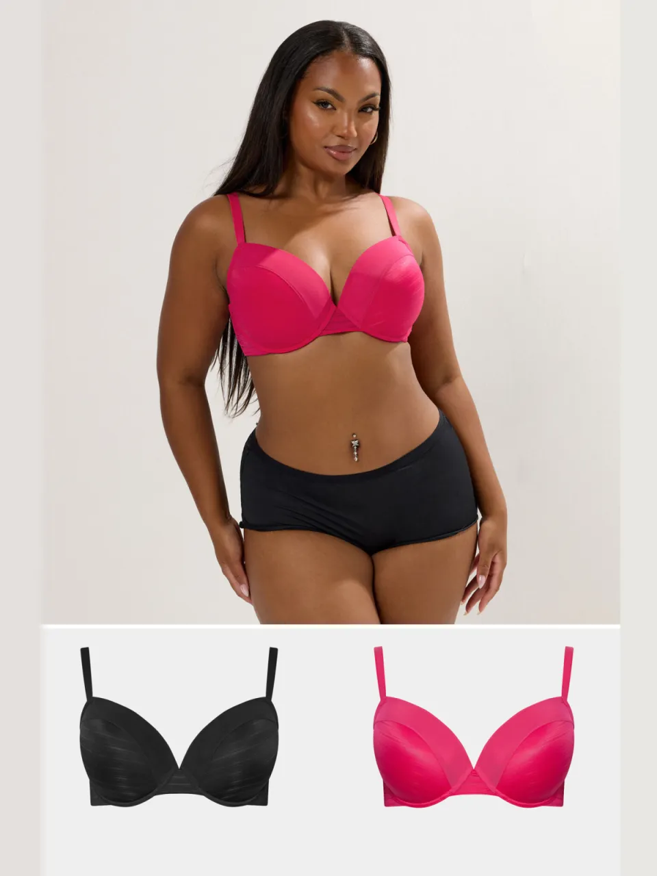 Yours 2Pack Zwart & Roze Burnout Gestreepte Tshirt Bh's, foto 3