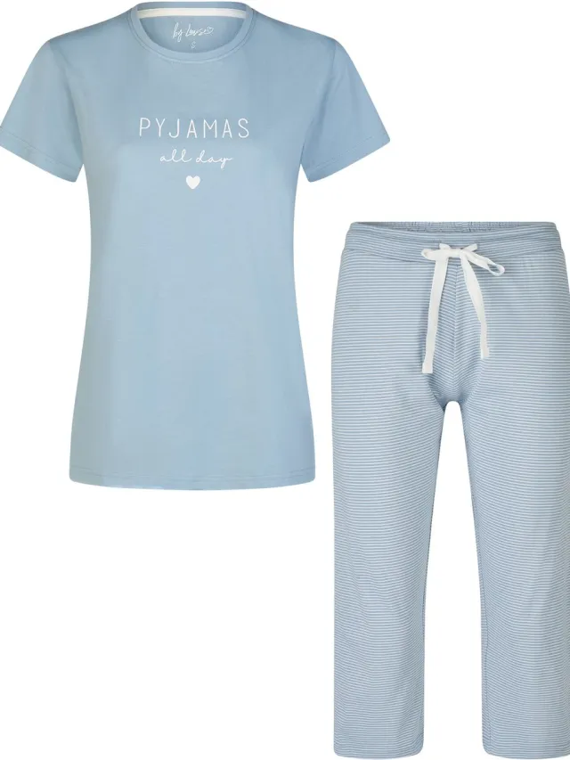 By Louise Dames Capri Pyjama Set Driekwart Broek Blauw Gestreept