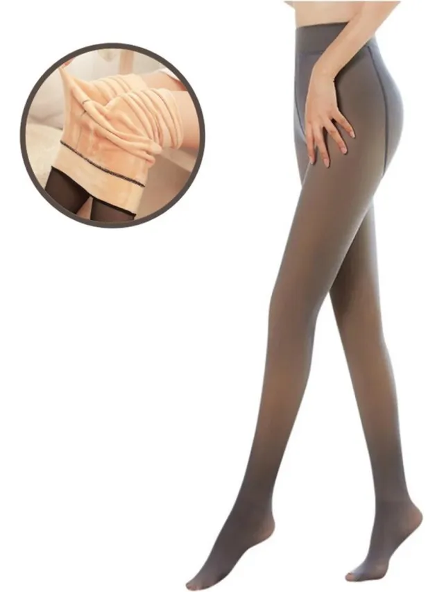 Pierre Calvini MEDYNA FleeceTec - Fleece Panty - Zwart Nude - Thermo Panty - Fleece Panty Doorschijnend - Fleece Legging - Gevoerde Panty - Warme Panty