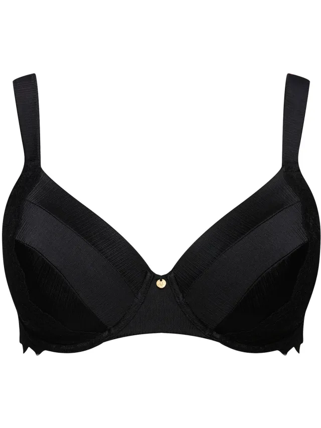 Ulla Popken Dames - Beugelbeha zachte cups satijn kant - Zwart
