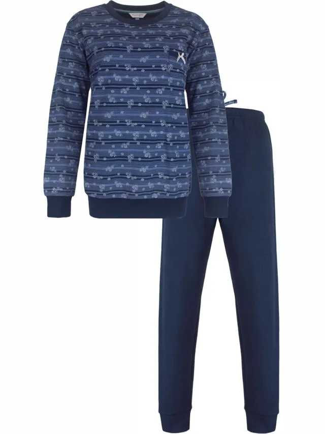 Tenderness Dames Pyjama - Fleece - Bloemen - Donker Blauw