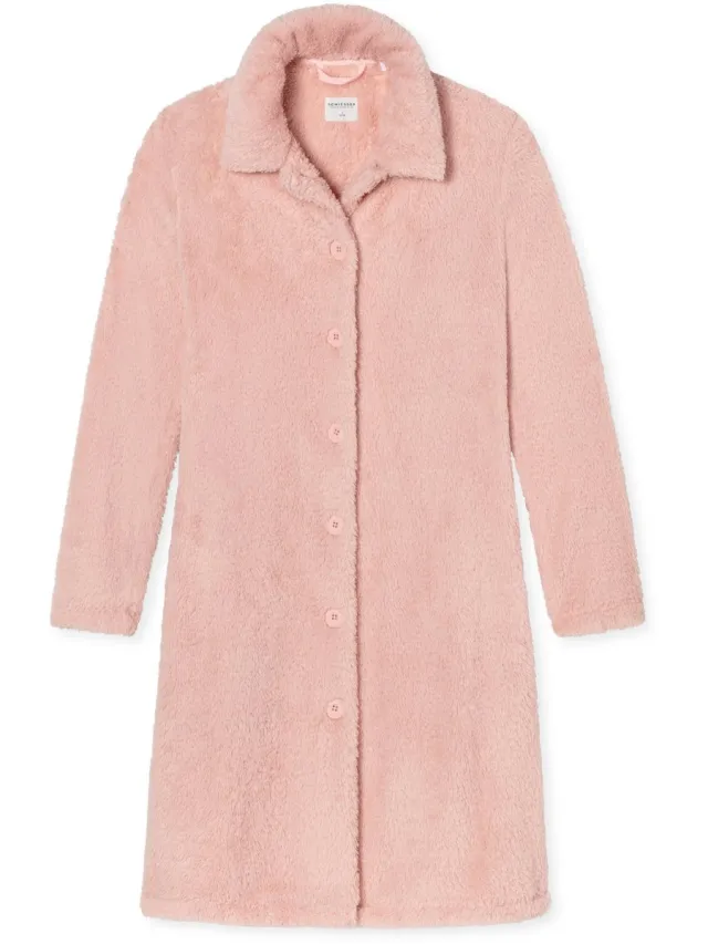Schiesser Essentials badjas - dames teddyfleece kamerjas roze